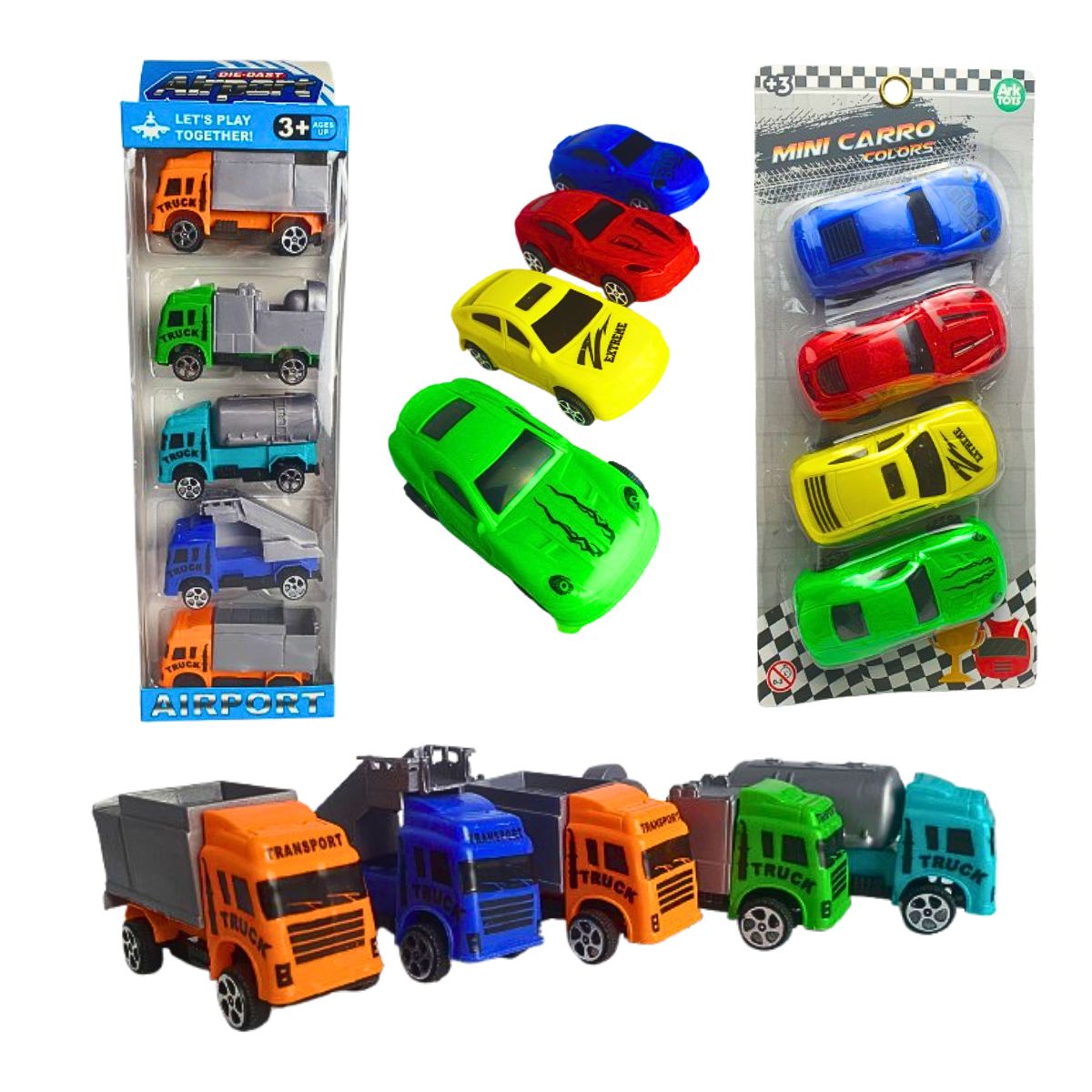 Kit Mini Caminhões De Construção E Mini Carros Sortidos - Ark Toys Kit Mini Caminhões De Construção E Mini Carros Sortidos - Ark Toys